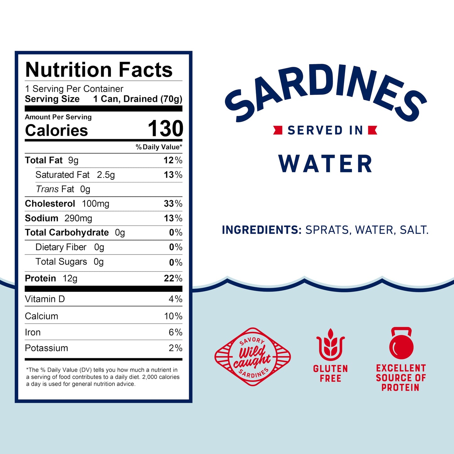Beach Cliff Sardines in Water, 3.75 oz Can, Pack of 12 - Wild Caught, 12g Protein, Gluten Free, Keto Friendly