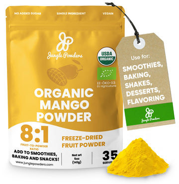 Jungle Powders Organic Mango Powder 5 Ounce Bag, Mango Extract For Baking, Smoothies, Desserts, Freeze Dried Mango Powder, Non G