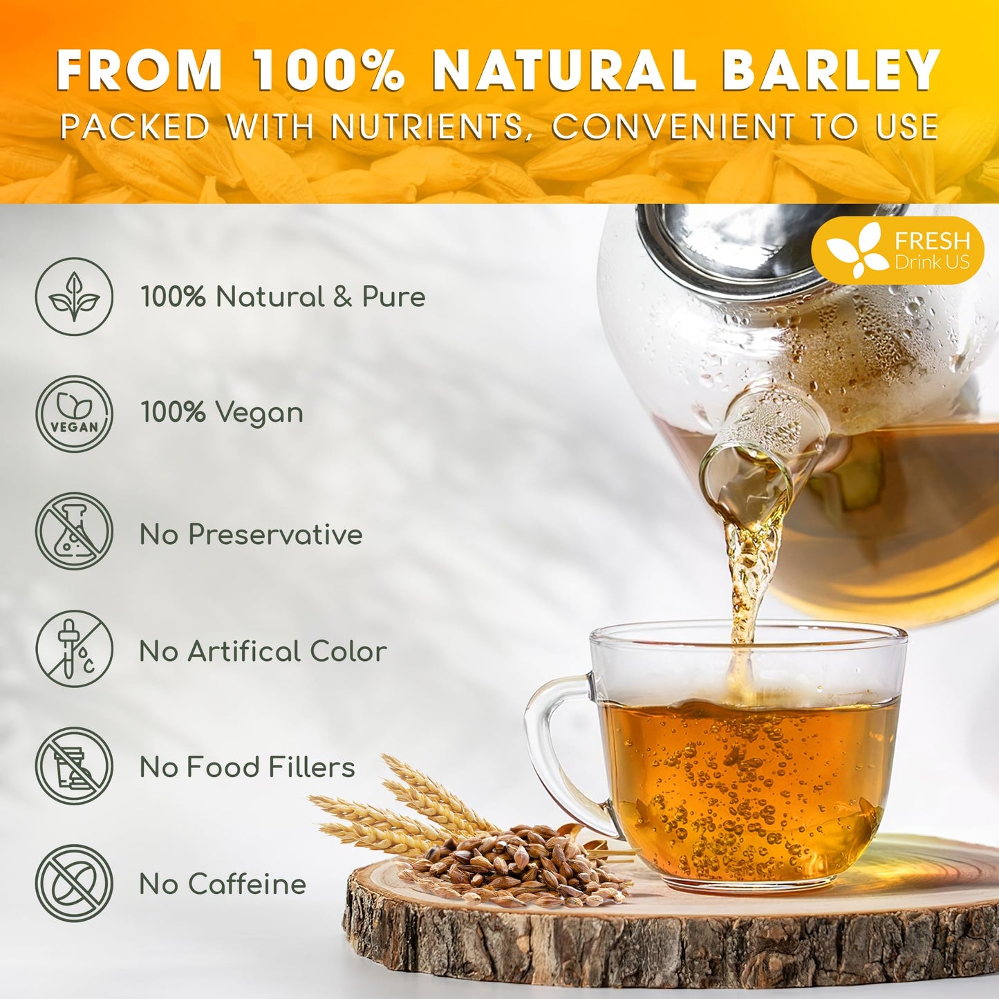 FRESHDRINKUS Premium Barley Tea Bags, 100% Natural Herbal Tea, 120 Bags