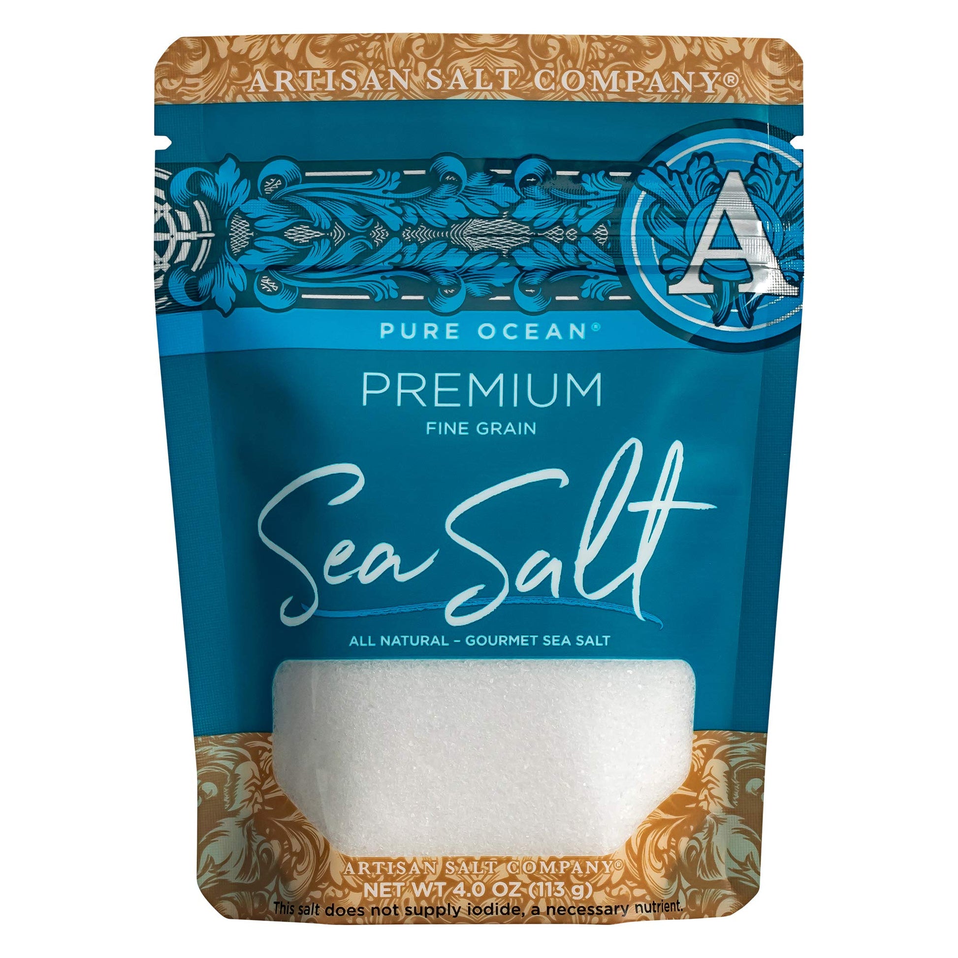 SaltWorks Artisan Salt Company Pure Ocean Sea Salt, 4 Ounce Zip-Top Pouch, White Crystals