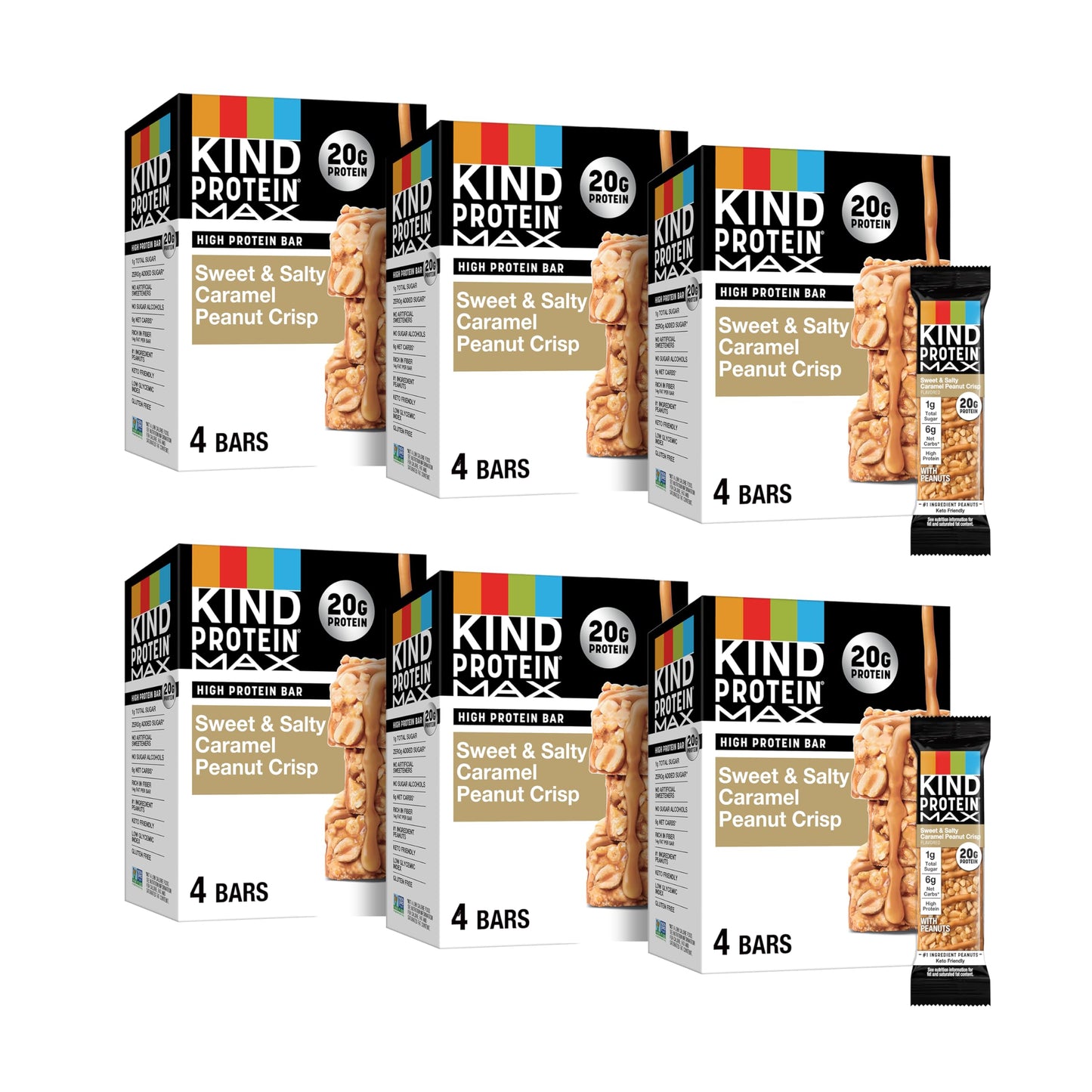 KIND Protein MAX Sweet & Salty Caramel Crisp Snack Bars  20g of Protein  Keto Friendly  1g of Sugar Per Bar  Gluten Free  24ct Value Pack