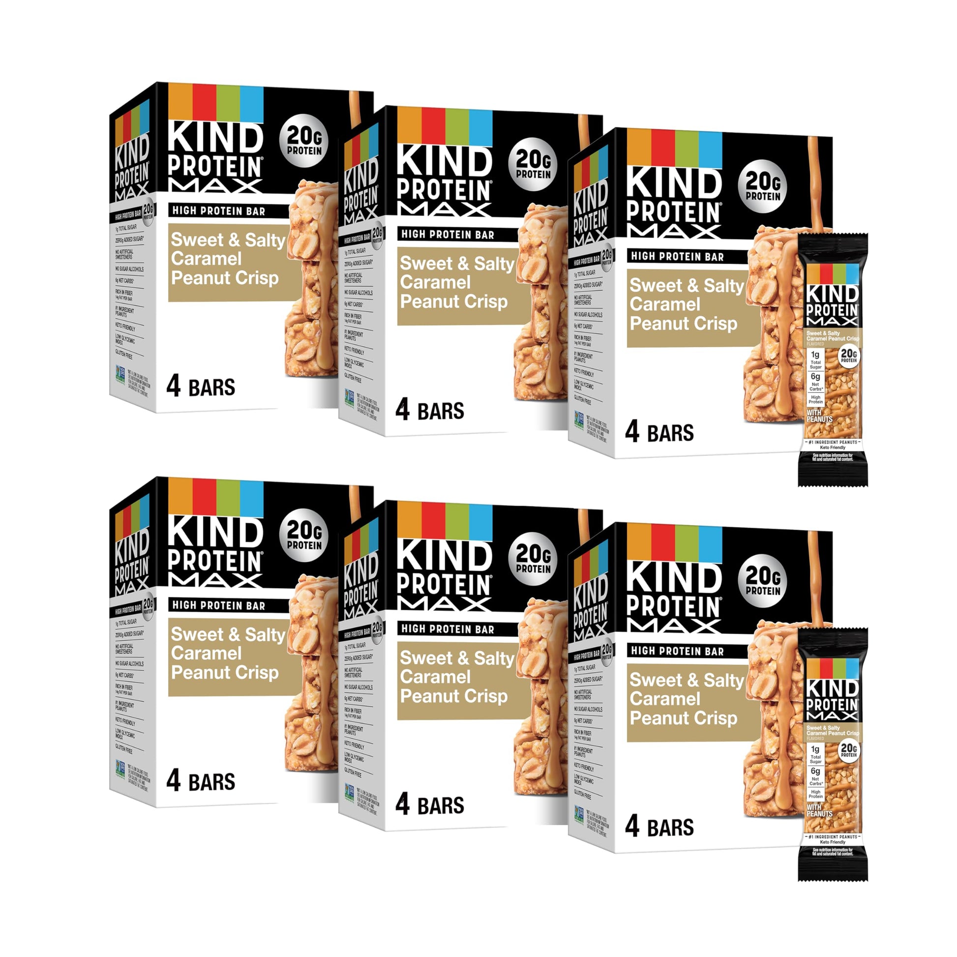 KIND Protein MAX Sweet & Salty Caramel Crisp Snack Bars  20g of Protein  Keto Friendly  1g of Sugar Per Bar  Gluten Free  24ct Value Pack