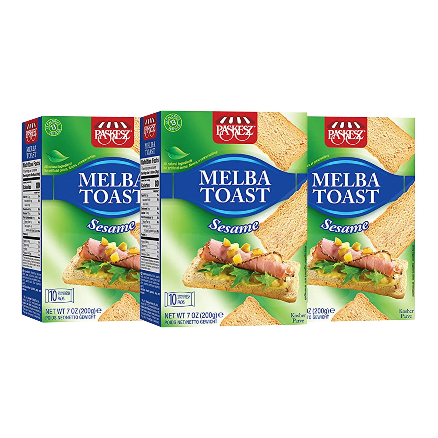 Only Kosher Candy Melba Toast, Classic Sesame, Kosher Parve, 7 Ounce (Pack of 3) - No Artificial Flavor, Fresh Natural Ingredients
