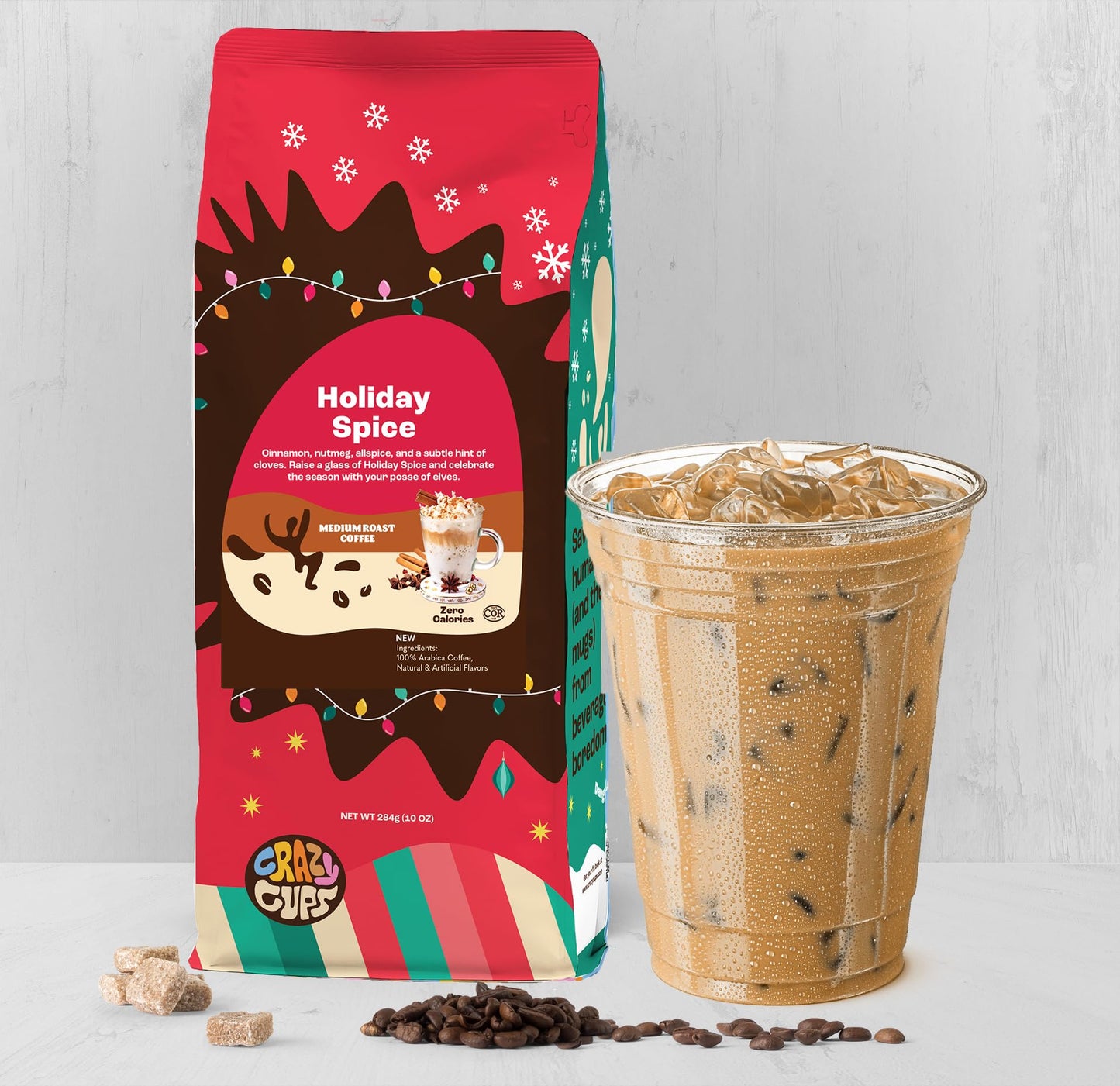 Crazy Cups Flavored Holiday Ground Coffee Variety Pack, Includes Decaffeinated Holiday Spice, White Christmas, Caramel Eggnog In 10 Oz Bags, 3 Pack