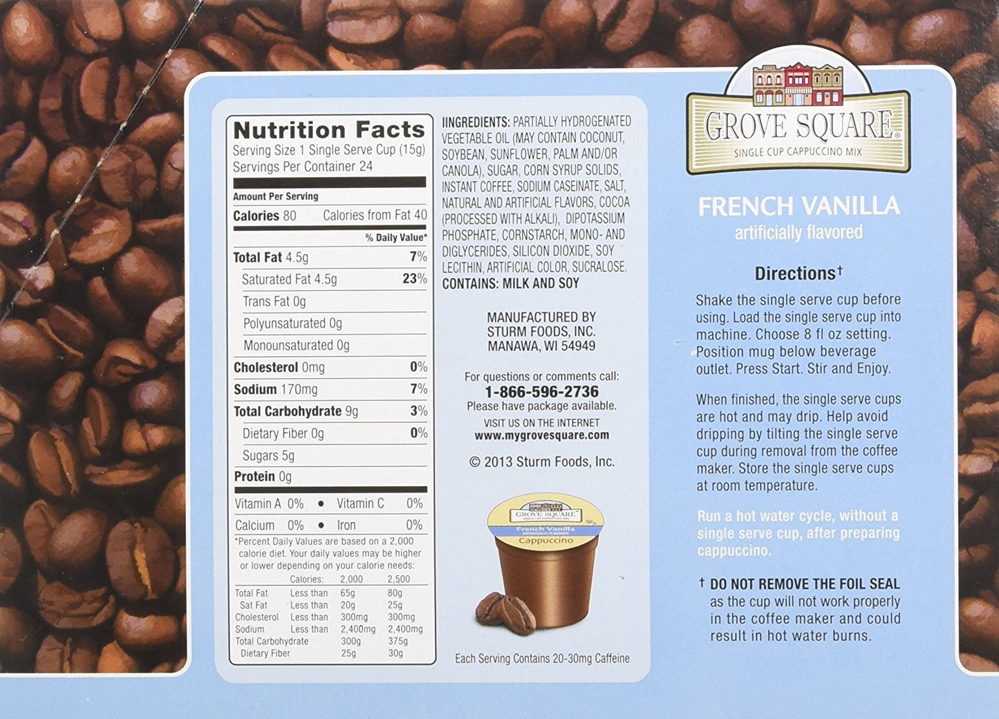 Grove Square Cappuccino Cups, French Vanilla, Single Serve for Keurig, 24 Count (Pack of 2)