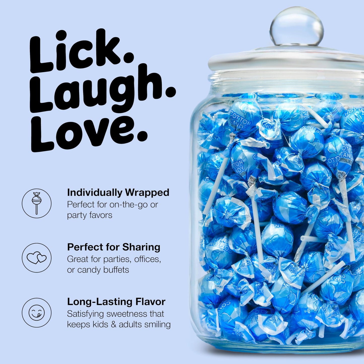 Zestix Cotton Candy Mini Lollipops - 65 Count Bulk Candy Pack, Individually Wrapped, Medium Size, Perfect for Kids and Parties