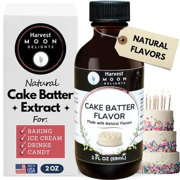 Natural Cake Batter Extract - 2 oz - Water-Soluble - By Harvest Moon Delights - Cake Batter Extract for Baking, Ice Cream, Drink