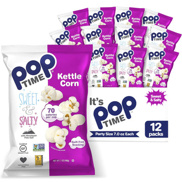 Poptime Kettle Cooked Popcorn - Sweet & Salty, 7Oz Bags (Pack Of 12), Non-Gmo, Gluten Free, Dairy Free, Kosher, Whole Grain, Low