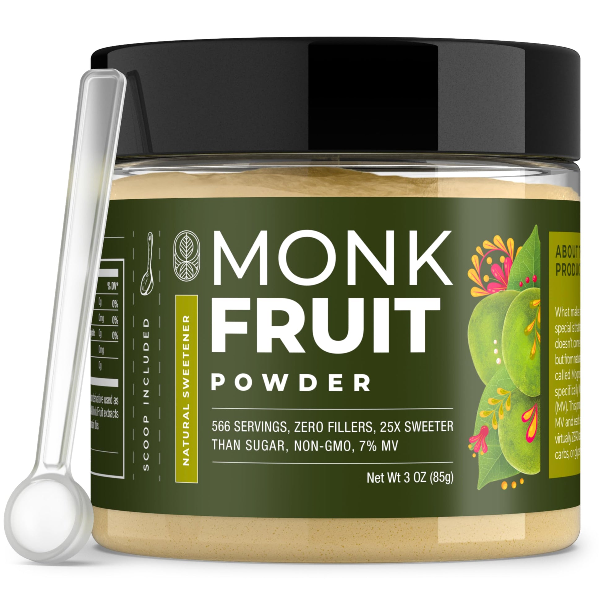 Monk Fruit Extract Powder (25X Sweeter Than Sugar) Zero Calories, Zero Sugar, Zero Glycemic, Non-GMO, No Fillers - Monk Fruit Sw