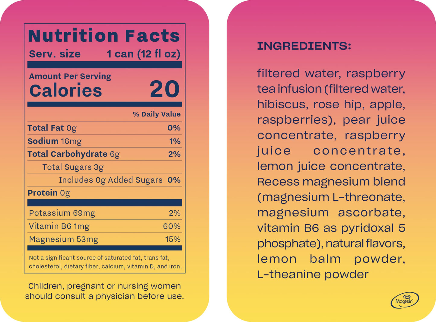Recess Mood Magnesium & Adaptogen Drink, Calming Relaxation Beverage, 12 ounce (Raspberry Lemon, 12 pack)