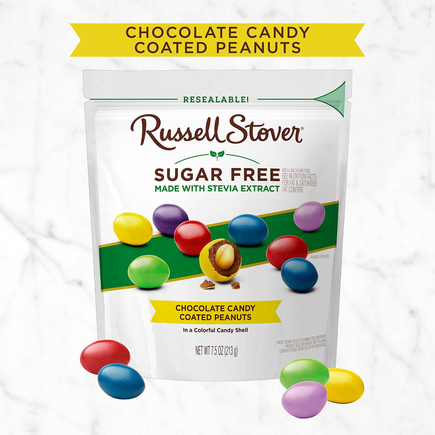 Russell Stover Sugar Free Chocolate Candy Coated Peanut Gems, 7.5 Ounce Bag