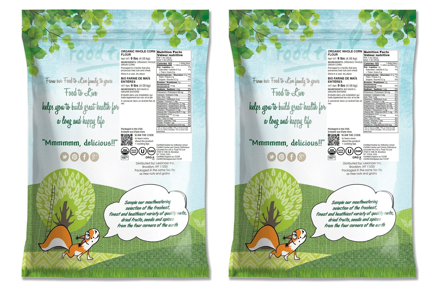 Food To Live Organic Corn Flour, 18 Pounds Non-Gmo, Whole Grain, Finely Ground Meal, Vegan, Kosher, Bulk Yellow Milled Maize. Gr