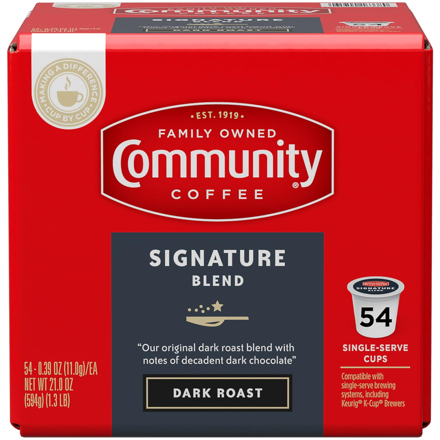Community Coffee Dark Roast Coffee Pods, Compatible with Keurig 2.0, 54 Count, Red