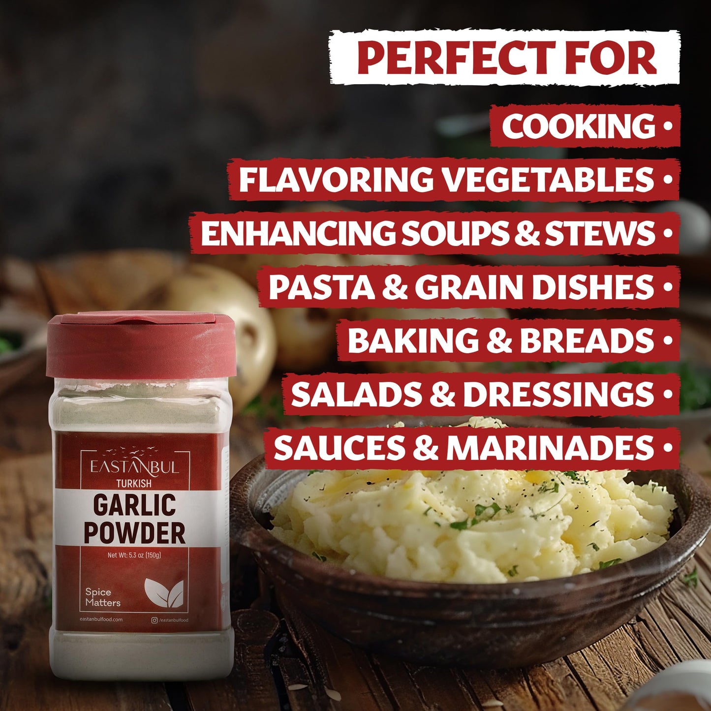 Eastanbul Fine Garlic Powder, 5.3Oz, Premium Turkish Garlic Powder Fine, 100% Natural, Finely Ground Non-Granulated, Flavor Enha