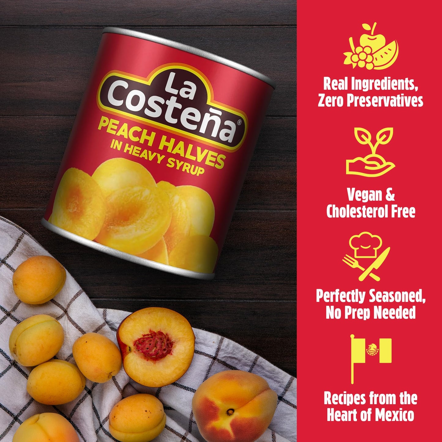 La Costea Canned Peaches in Heavy Syrup - Canned Peach Halves for Fruit Salad  Pie Filling  Cobbler  Preserves & Cut Fruit Cups - Bulk Pantry Food - 29 oz  12 Pack