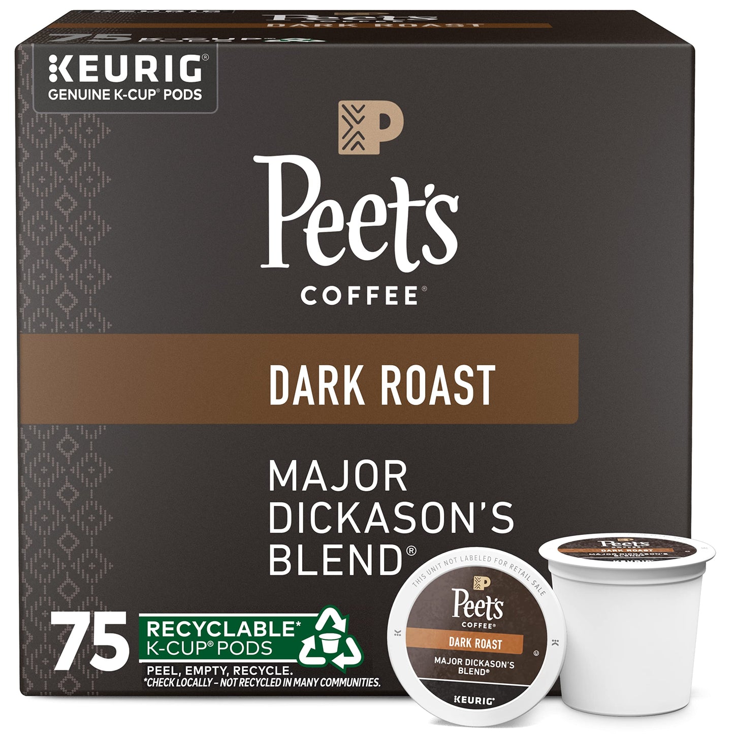 Peets Coffee Dark Roast K-Cup Pods Major Dickasons Blend 75 Count Box