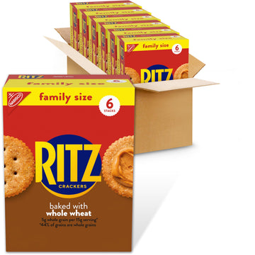 RITZ Whole Wheat Crackers, Snacks for Kids and Adults, Bulk Lunch Snacks, Family Size, 6-19.3 oz Boxes
