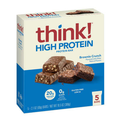 think! Protein Bars, High Protein Snacks, Gluten Free, Kosher Friendly, Brownie Crunch, Nutrition Bars, 2.1 Oz per Bar, 30 Count