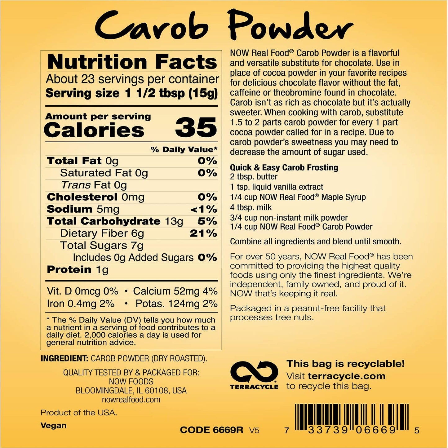 Now Natural Foods, Carob Powder, Dry Roasted, Additive-Free, Nutritious Substitute For Chocolate, 12-Ounce (Packaging May Vary)