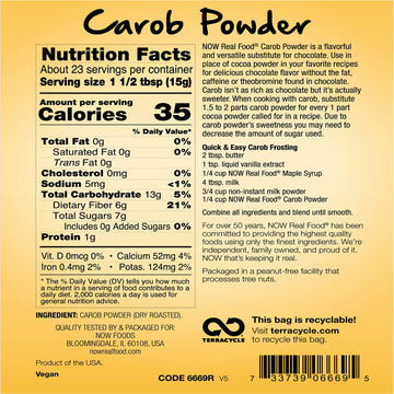 Now Natural Foods, Carob Powder, Dry Roasted, Additive-Free, Nutritious Substitute For Chocolate, 12-Ounce (Packaging May Vary)