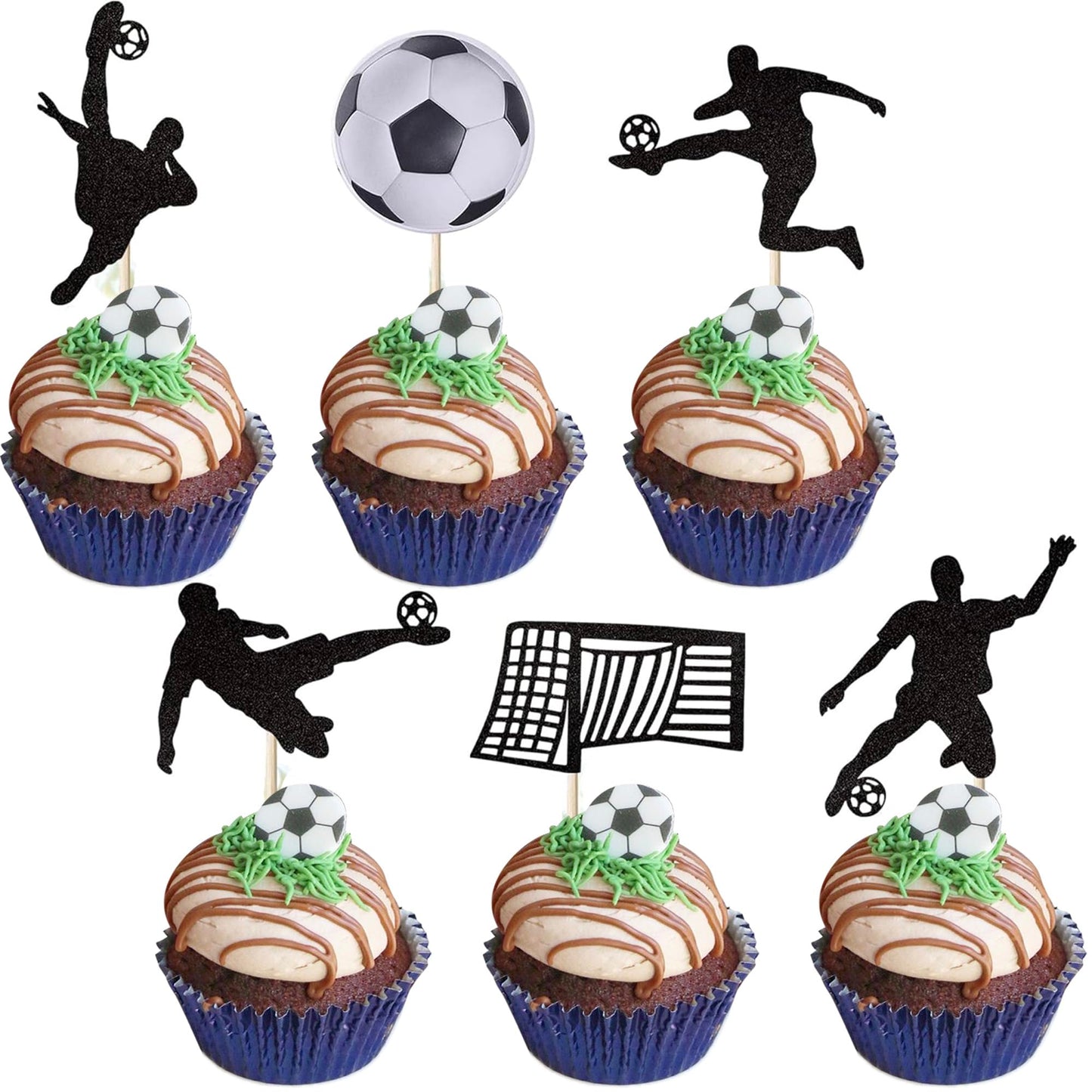 24 Pack Soccer Cupcake Toppers Glitter Soccer Ball Cupcake Picks Sport Football Theme Birthday Party Baby Shower Cupcake Decorations Kids Boys Men Birthday Party Favors Supplies