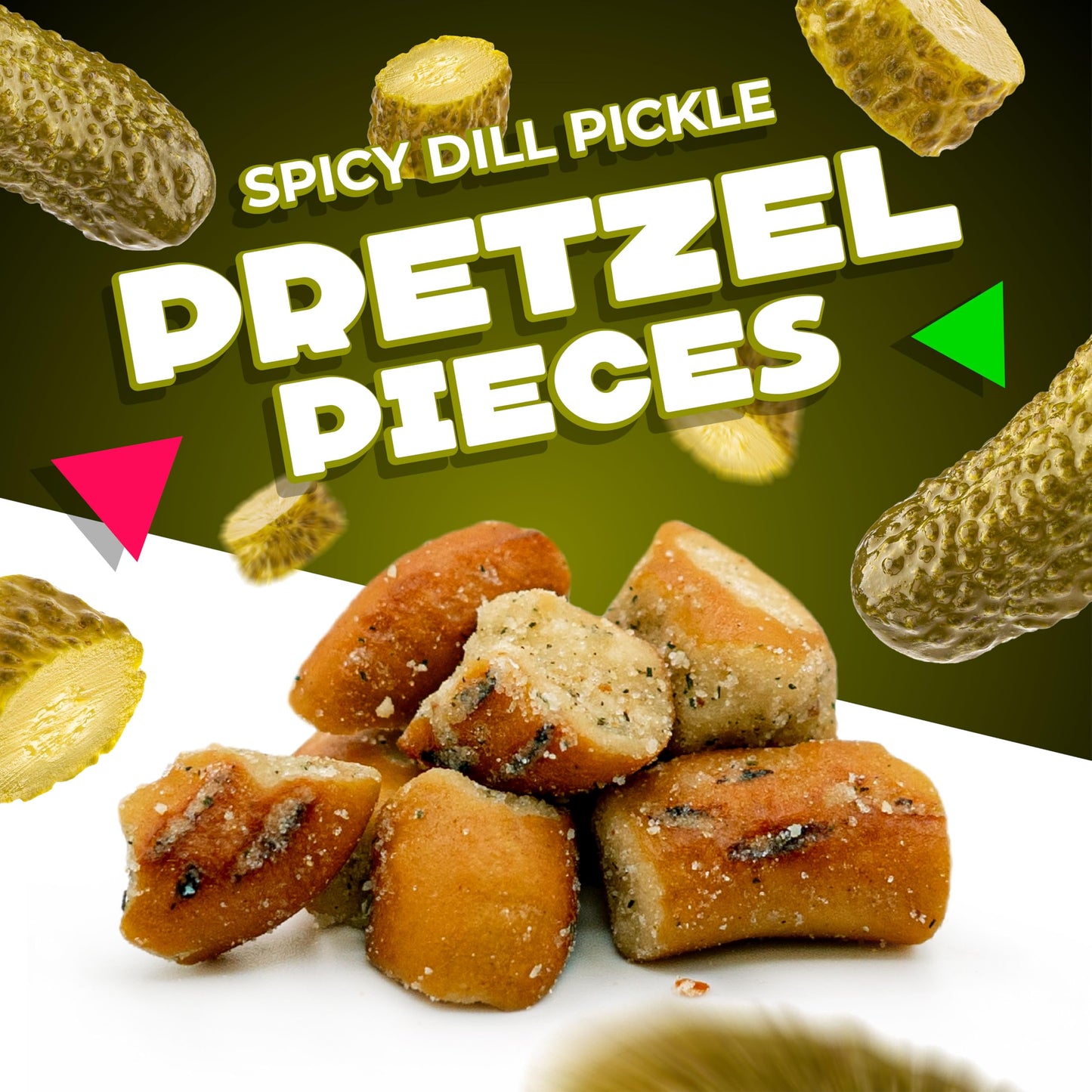 LAETAFOOD Spicy Dill Pickle Pretzel Pieces - Crunchy Snack, 1 Pound Bag, Bold Flavor, Dye Free, No Artificial Flavors