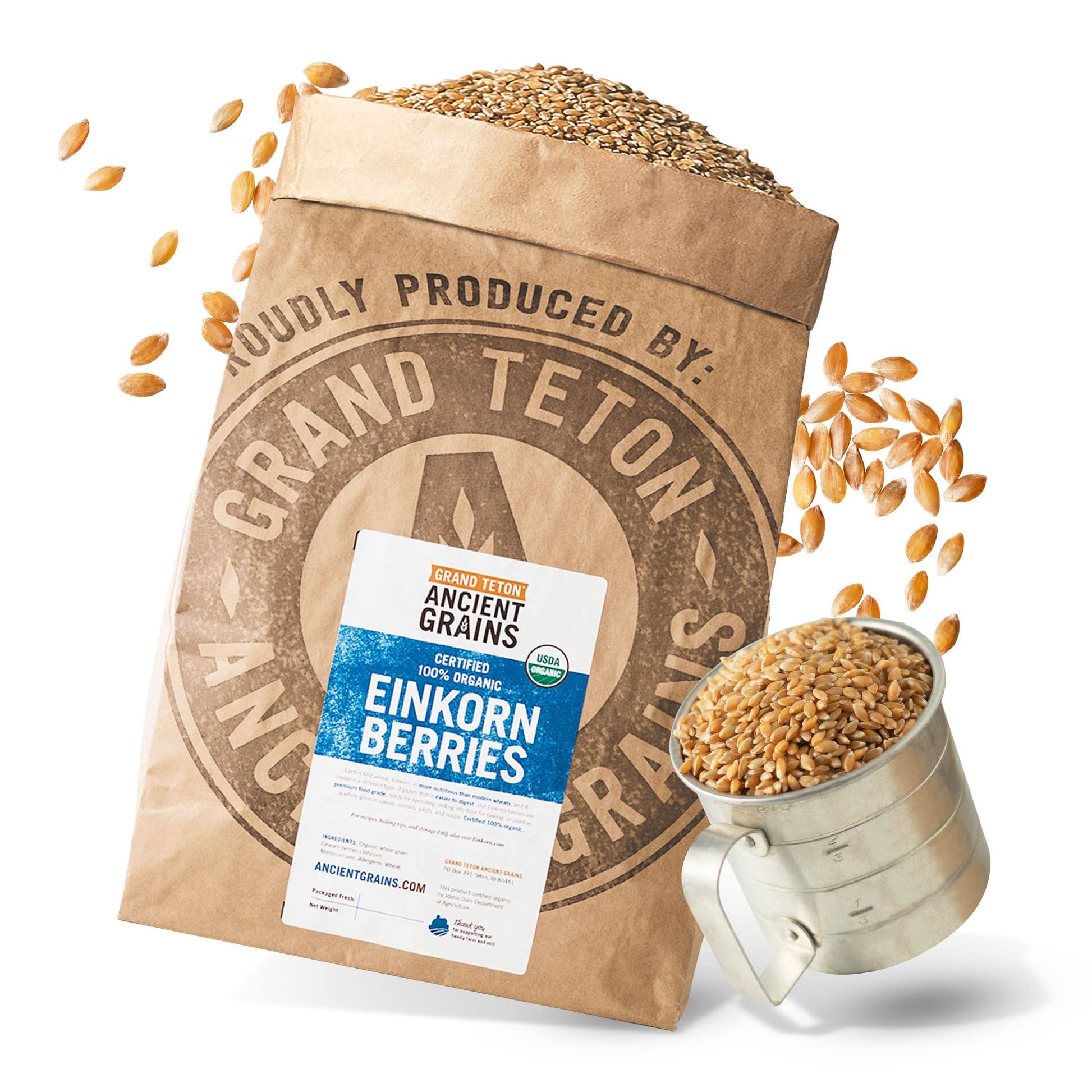 Grand Teton Ancient Grains - 100% Organic Einkorn Berries, Premium Food-Grade Farro Piccolo, For Milling Into Flour, Baking, Pil