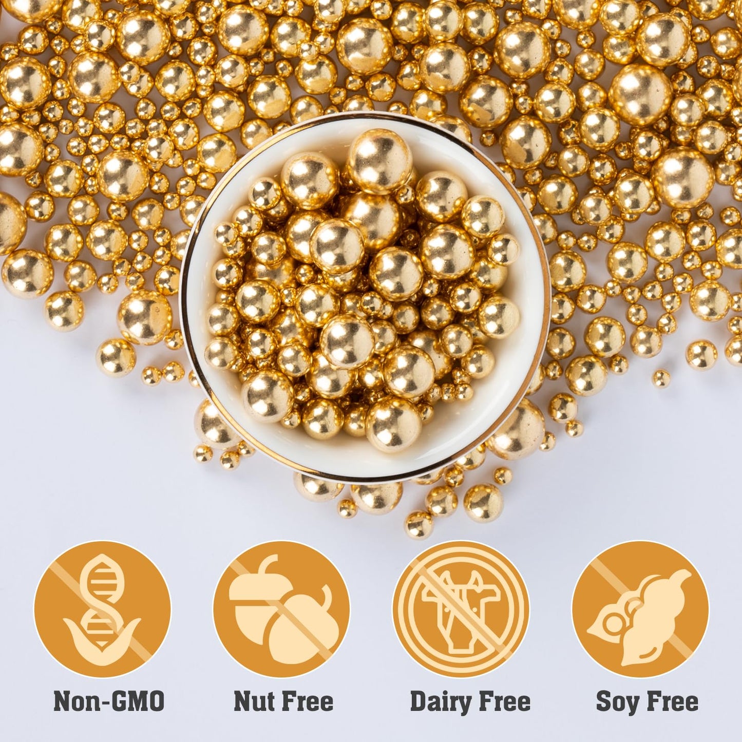 Twisweet Gold Pearl Sprinkles for Cake Decorating, Edible Sugar Pearls for Baking, Mix Size, Cake Topper Cupcake Cookie Ice Crea