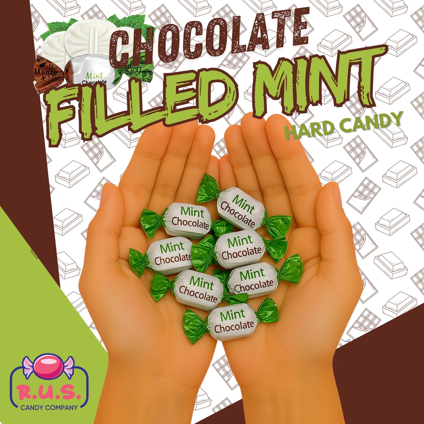 R.U.S. Candy Chocolate Filled Mint Hard Candy - 2 Pound Bag - About 160 Individually Wrapped Pieces