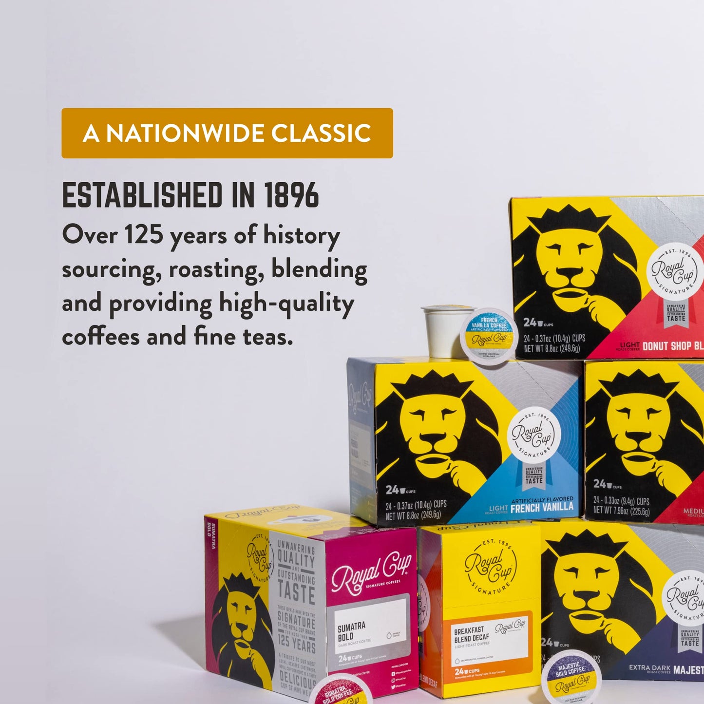 ROYAL CUP SIGNATURE Coffee - French Vanilla Light Roast compact pieces - 24 Count