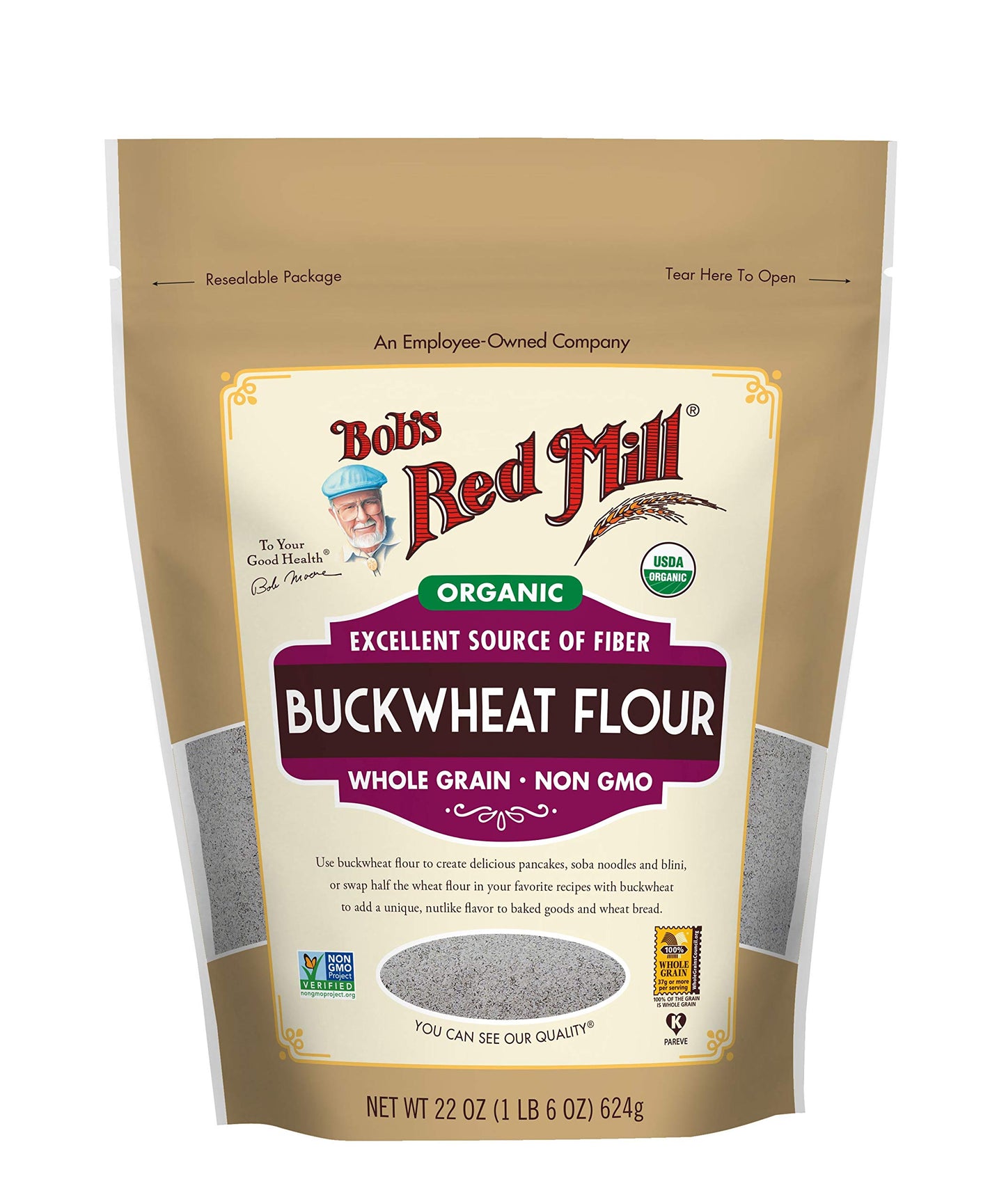 Bob s Red Mill Organic Buckwheat Flour, 22oz (Pack of 4) - Non GMO, Whole Grain, Vegan, Kosher