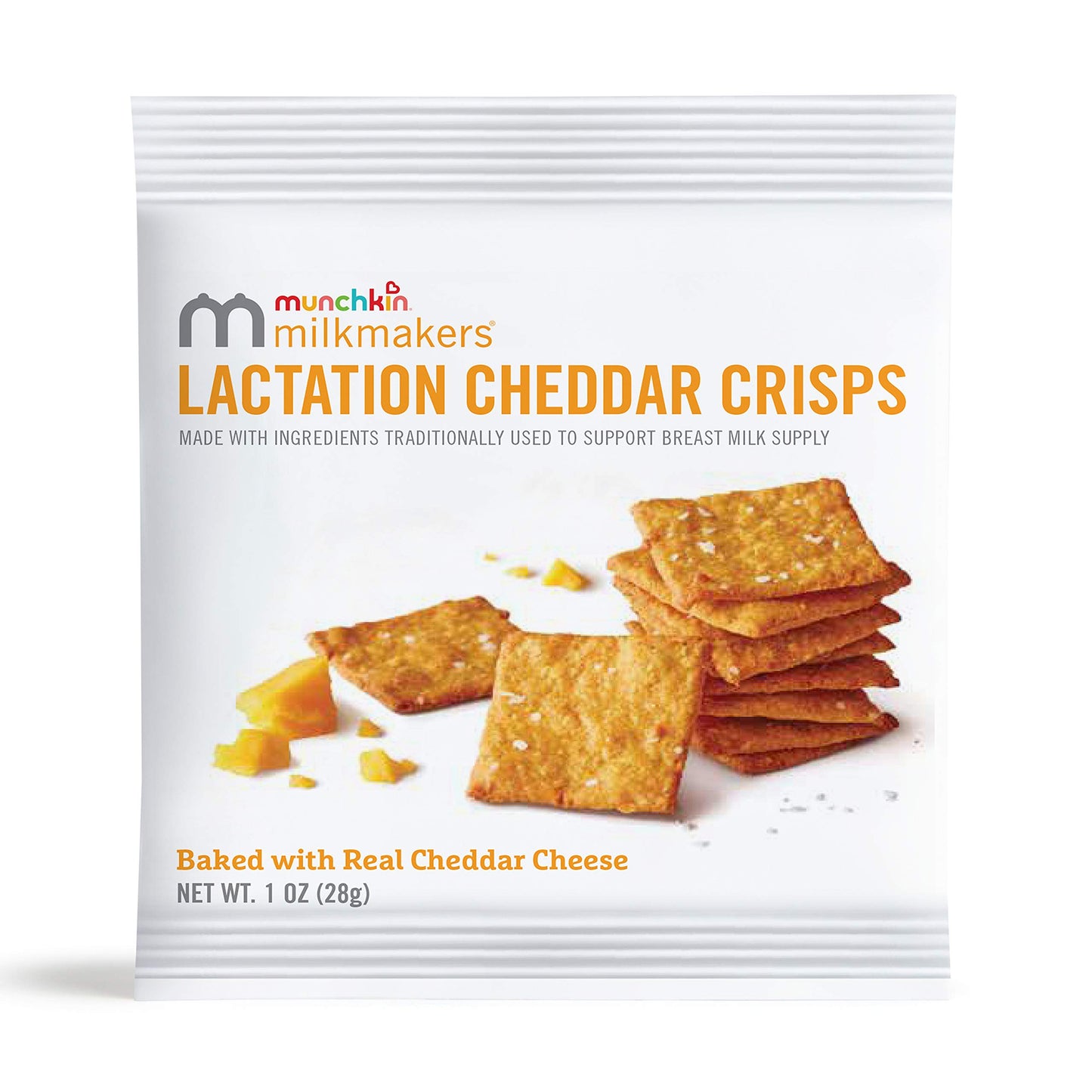 Munchkin Milkmakers Lactation Cheddar Crisps for Breastfeeding Moms with Oats and Flax, 6 Count (Pack of 2)