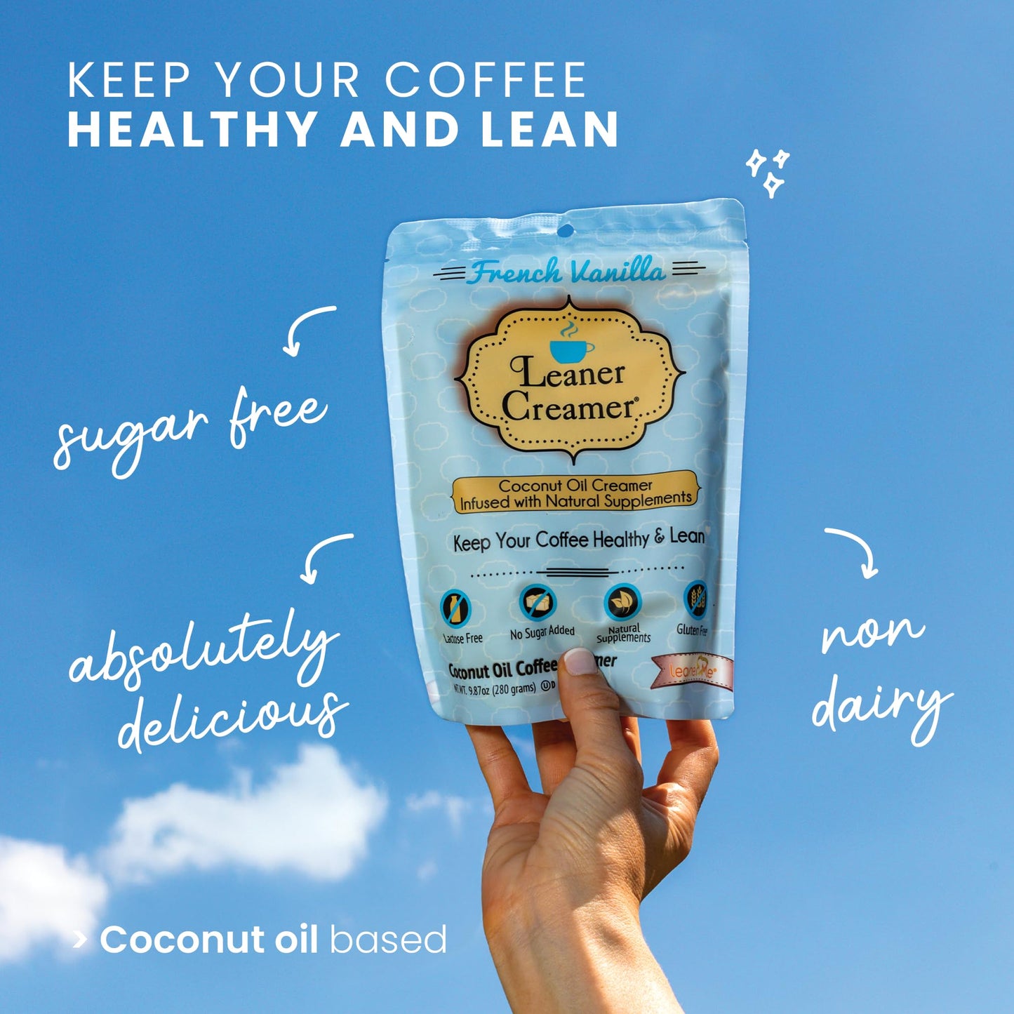 Leaner Creamer Coconut Creamer with Superfood Ingredients - Non-Dairy, Sugar-Free, Keto, Gluten-Free Powdered Coffee Creamer - F