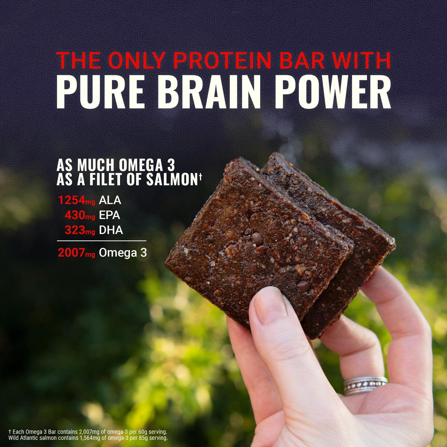 Braincare Omega 3 Fig Bars, Gluten-Free Protein Snacks, 2007mg Omega-3, 8 Count