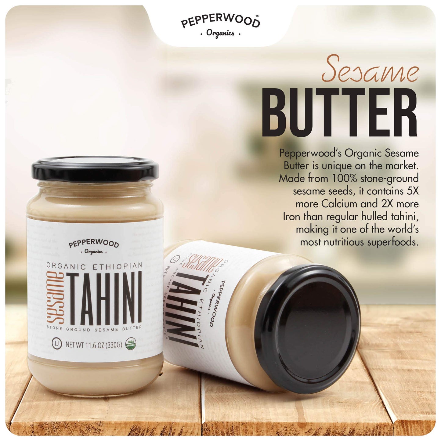 Pepperwood Organic Hulled Tahini Paste, Stone-Ground, Unsalted, Non-GMO, Gluten-Free, Vegan, 6.6lb Bucket - USDA Organic