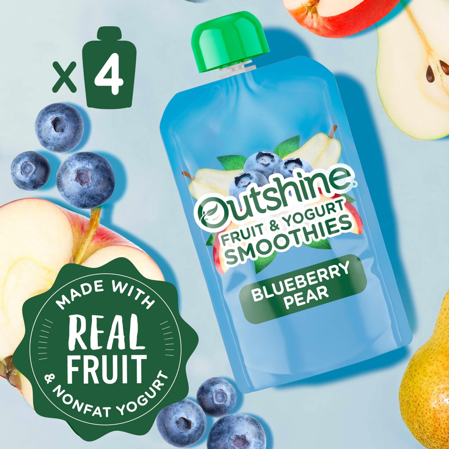 Outshine Fruit & Yogurt Smoothie Blueberry Pear, 4-Pack Of 3.5Oz Fruit & Yogurt Pouches