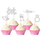 Hengmerry Glitter Diamond Ring Cupcake Toppers, 35 Pcs, Silver, Bamboo for Bridal Shower, Wedding, Engagement Party Supplies