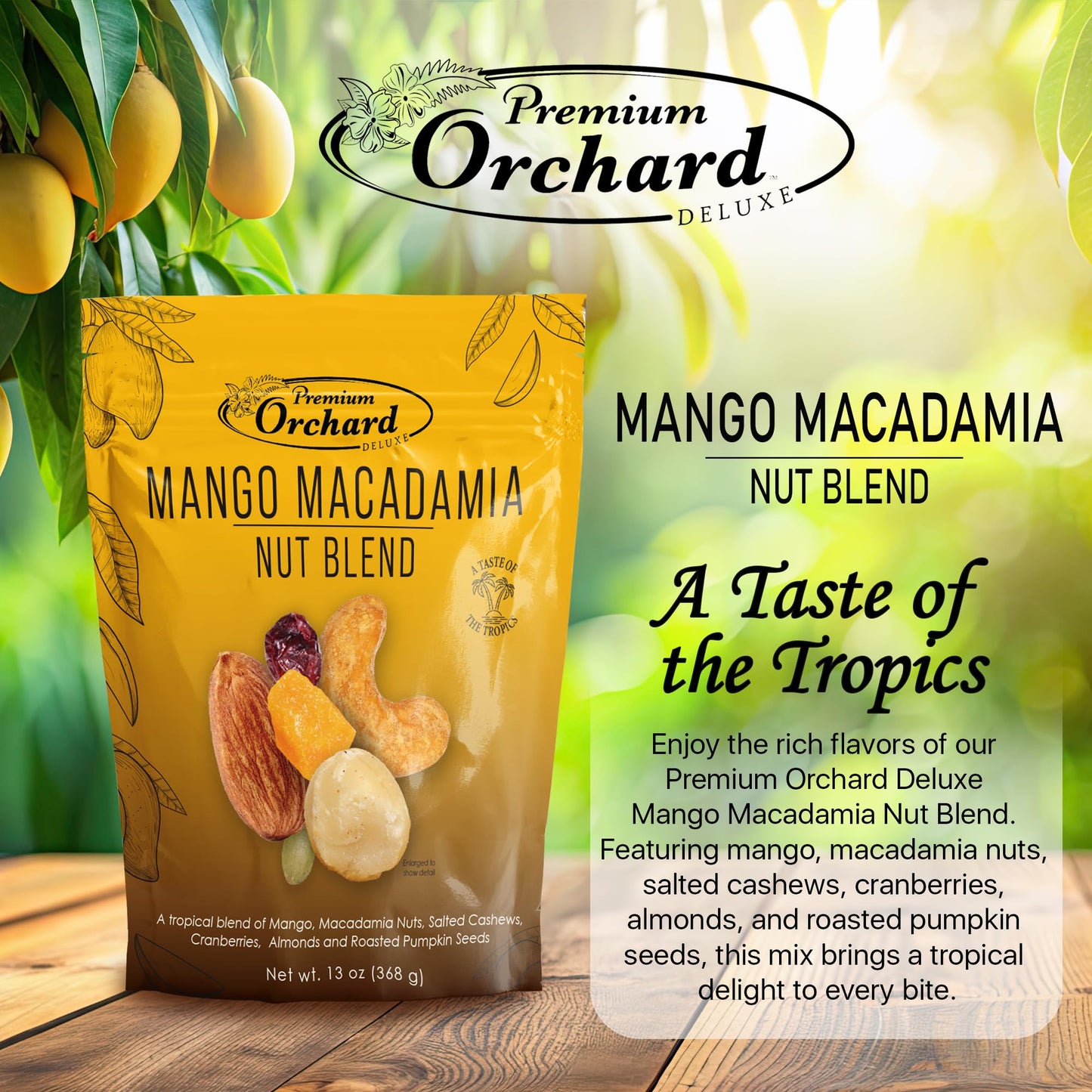 Premium Orchard Tropical Trail Mix, Gluten Free, Mango Macadamia Nut Blend, 13 Ounce