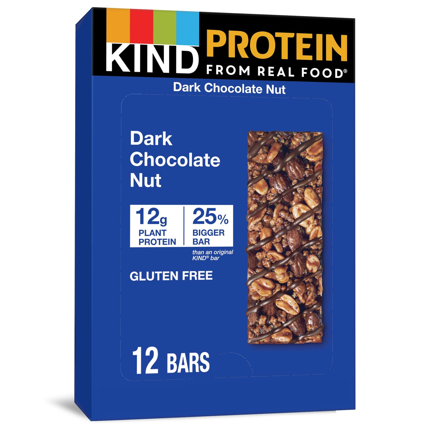 KIND Protein Snack Bar, Dark Chocolate Nut, Healthy Snacks, Gluten Free, 12g Plant Protein, 12 Count