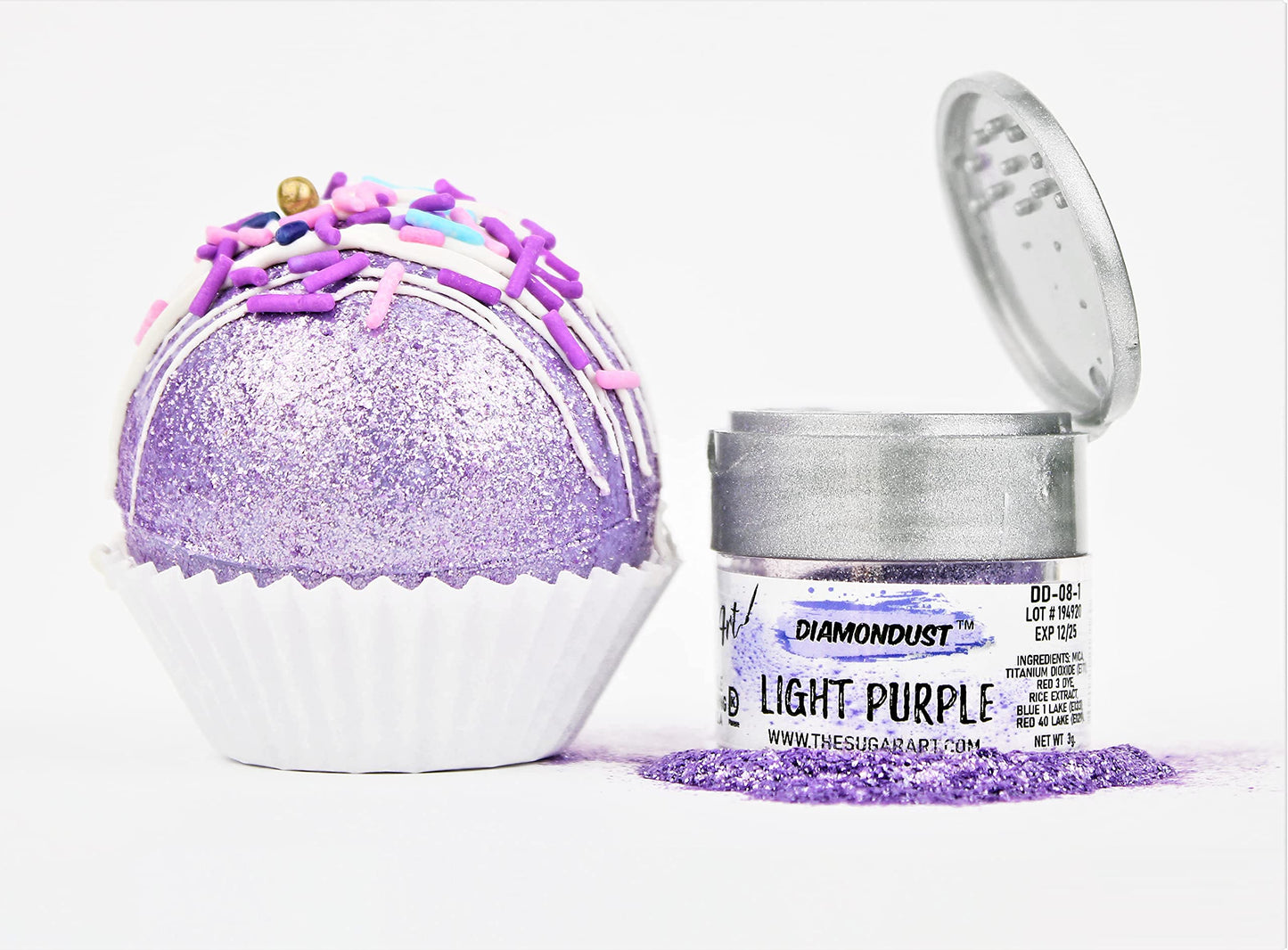 Light Purple Edible Glitter for Drinks, Cocktails, Cake Decorating, Strawberries, Chocolates & More | No Taste | 3g | 100% Food-