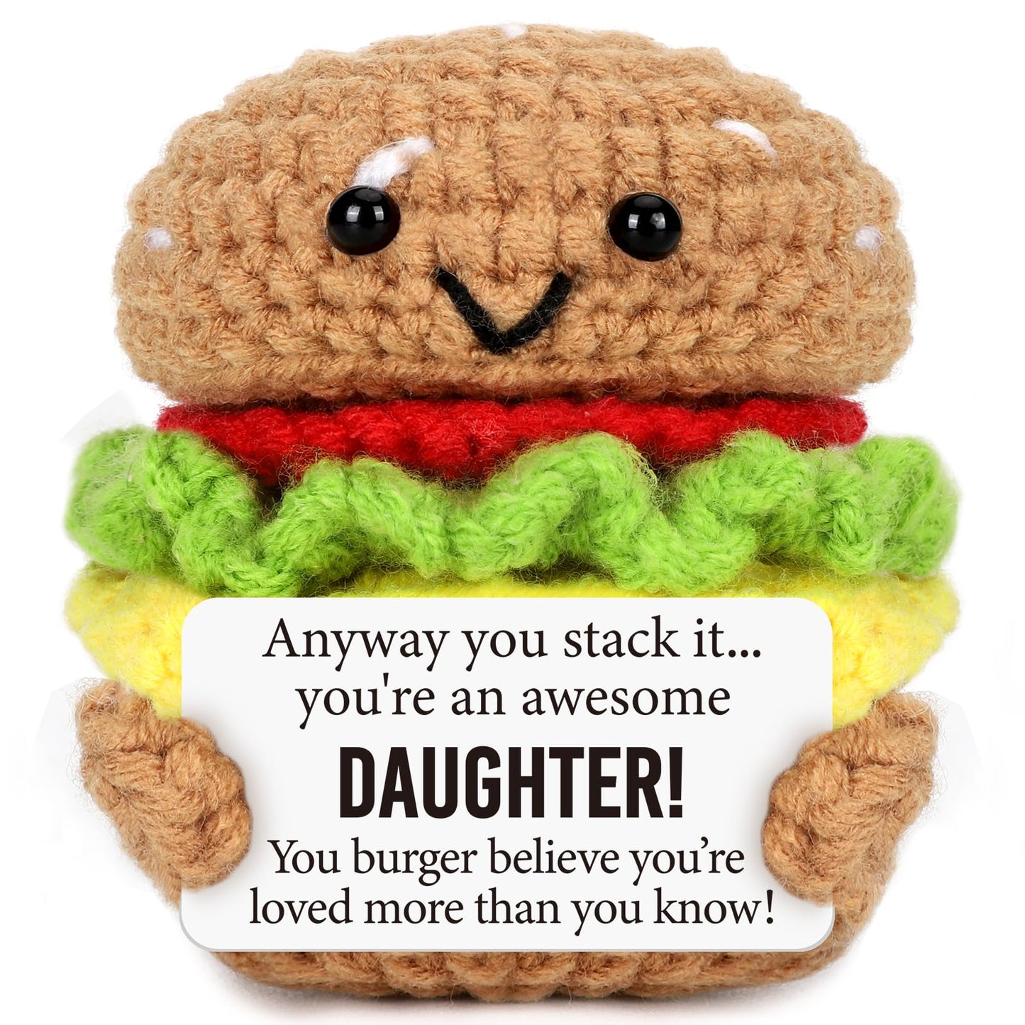 Avboda ?Mini Inspirational Daughter Birthday Gifts From Mom Dad Cute Handmade Positive Crochet Burger For Dauther From Parents Motivational Encouragement Back To School For Daughters