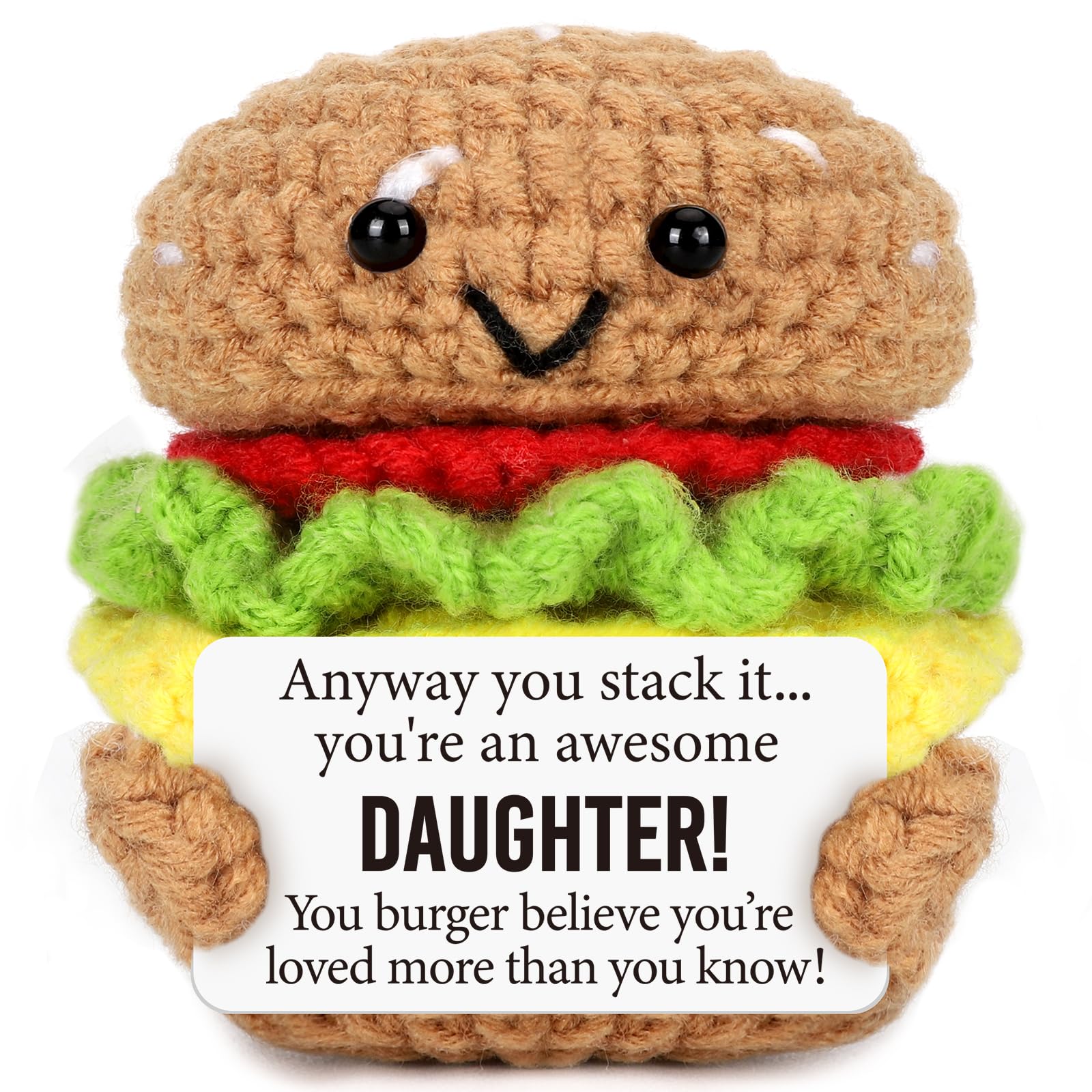 Avboda ?Mini Inspirational Daughter Birthday Gifts From Mom Dad Cute Handmade Positive Crochet Burger For Dauther From Parents Motivational Encouragement Back To School For Daughters