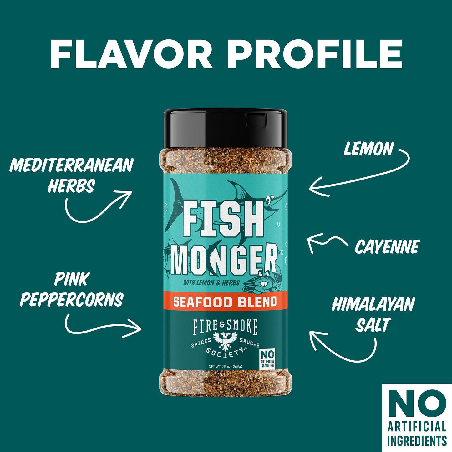 Fire & Smoke Society Fish Monger Seafood Seasoning | BBQ Rub | 9.5 oz (2-Pack) | Himalayan Pink Salt, Garlic, Herbs, Citrus Peels