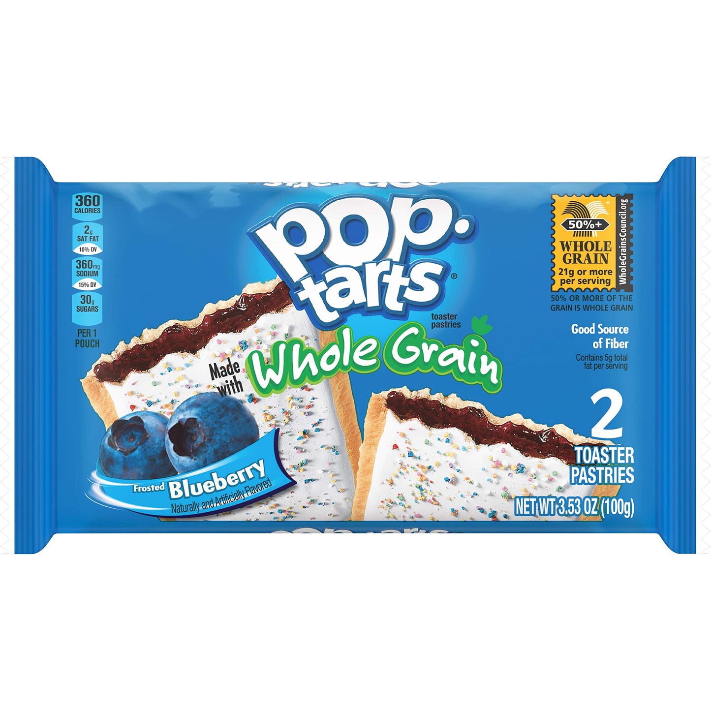 Pop-Tarts Made with Whole Grain; Toaster Pastries, Frosted Blueberry, 72 Count (Pack of 12, 22 oz Boxes)