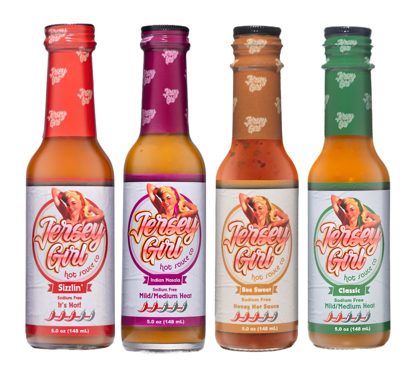 Jersey Girl All Natural Hot Sauce (Hot Sauce Variety 4 Pack) Low Sodium Hot Sauce Set