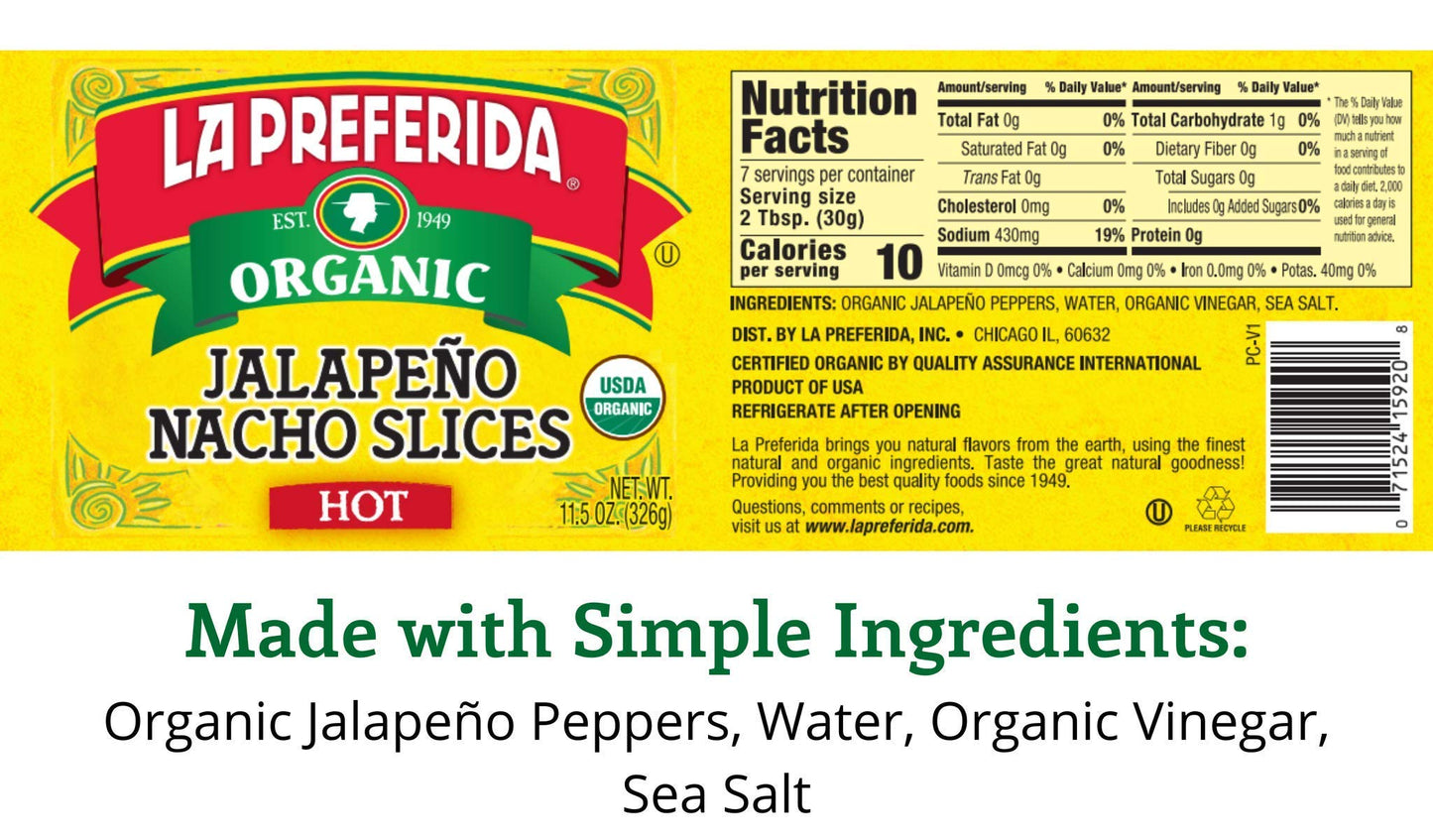 La Preferida Organic Jalapeno Nacho Slices, Hot, 11.5 Ounce (Pack Of 12)