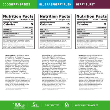 Optimum Nutrition Amino Energy Sparkling Hydration Drink  Electrolytes  Caffeine  Amino Acids  BCAAs  Sugar Free  12 Fl Oz  Berry Variety Pack of 12 (Packaging May Vary)