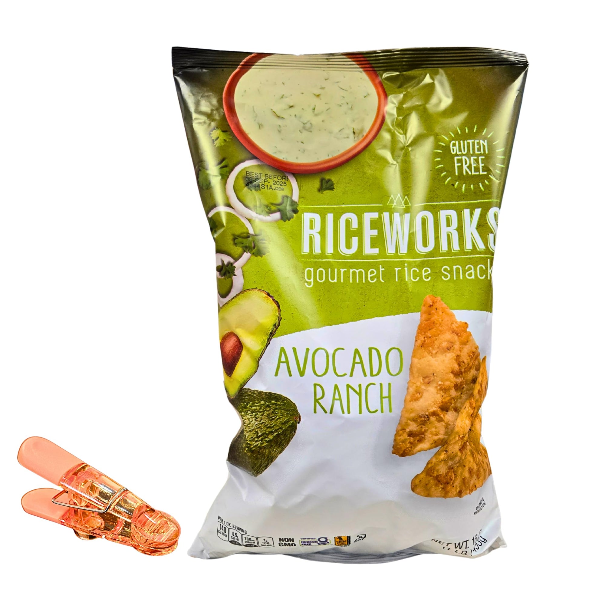 Gourmet Rice Snacks, Avocado Ranch Flavor, Gluten Free, Non-GMO, Free Bag Sealer Clip
