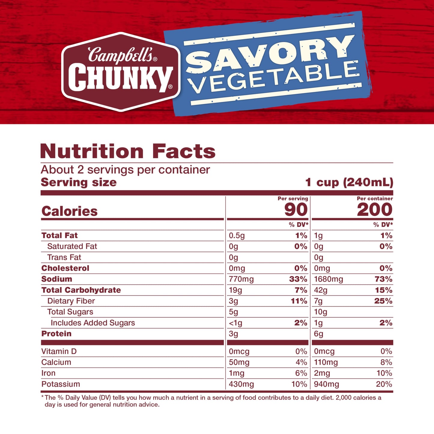 Campbells Chunky Soup, Savory Vegetable Soup, 18.8 Oz Can (Case of 12)