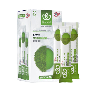 iluvia Premium Matcha Green Tea - 20 Stick Packs (20 x 12g) - Matcha Japanese Detox Antioxidant Burner - Authentic Japanese Matc
